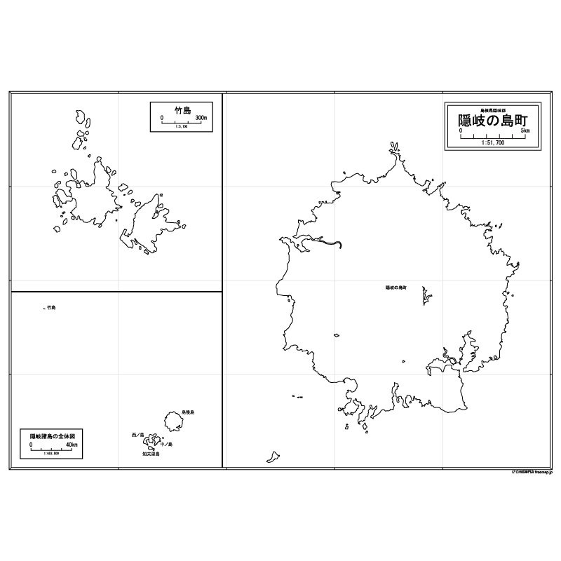 隠岐の島町の白地図のサムネイル