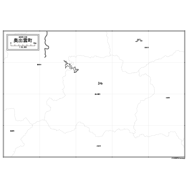 奥出雲町の白地図のサムネイル