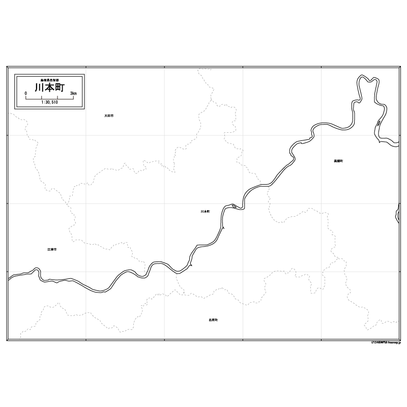 川本町の白地図のサムネイル