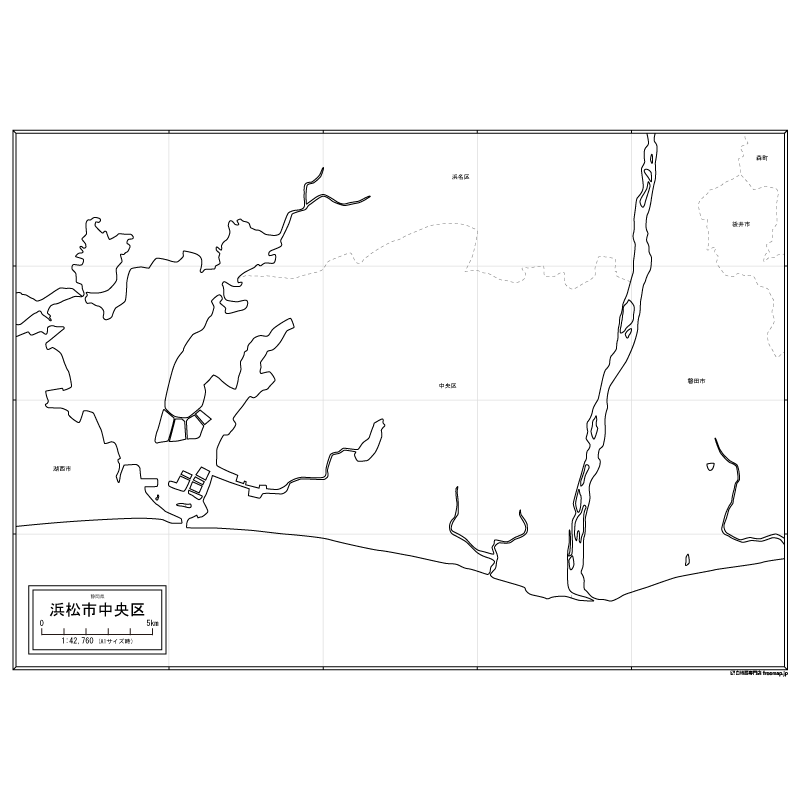 浜松市中央区の白地図のサムネイル