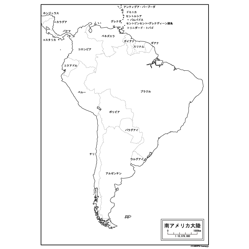 南アメリカ大陸の白地図のサムネイル