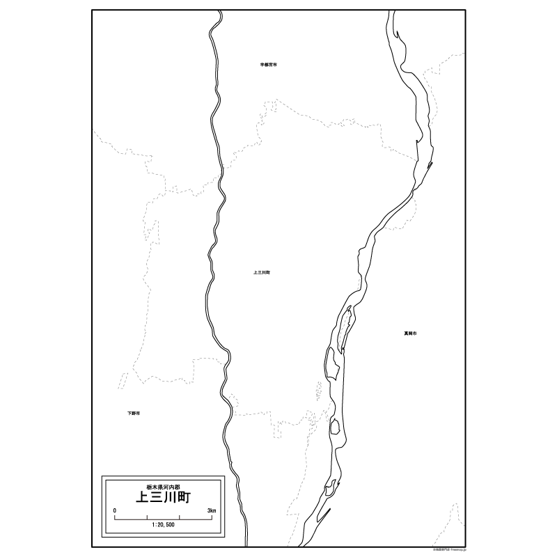 上三川町の白地図のサムネイル