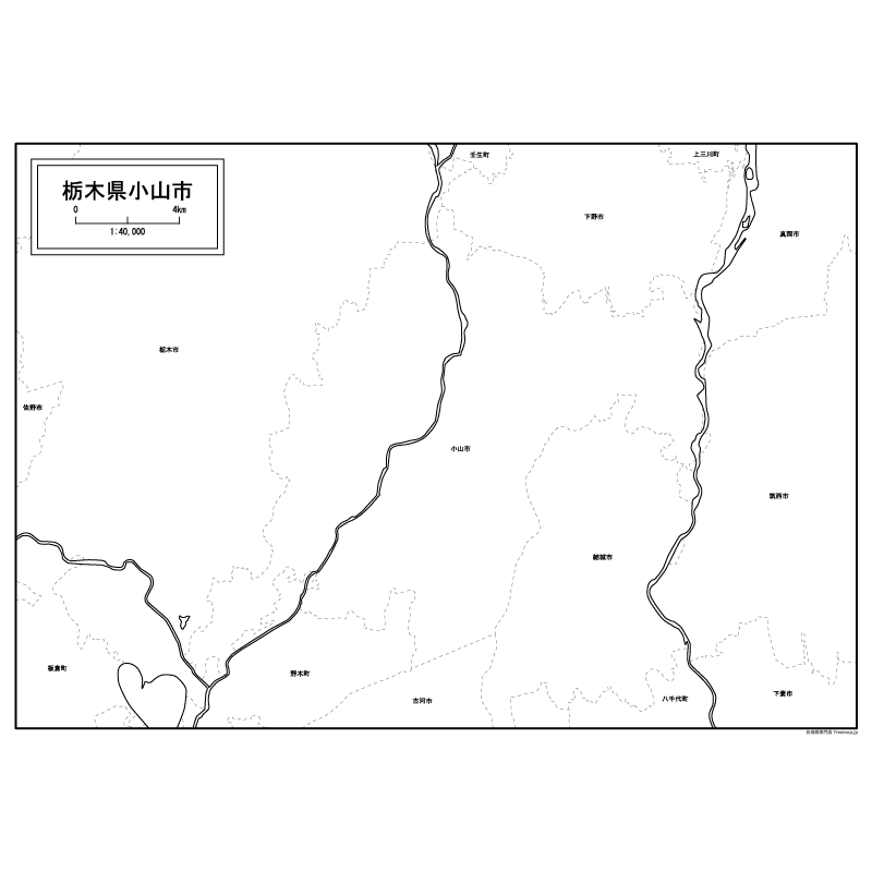 小山市の白地図のサムネイル