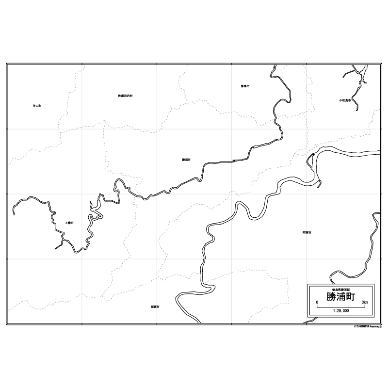 勝浦町の白地図のサムネイル