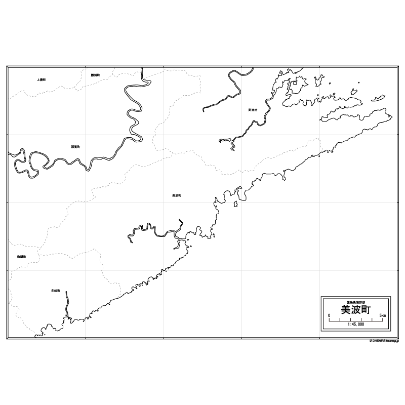 美波町の白地図のサムネイル