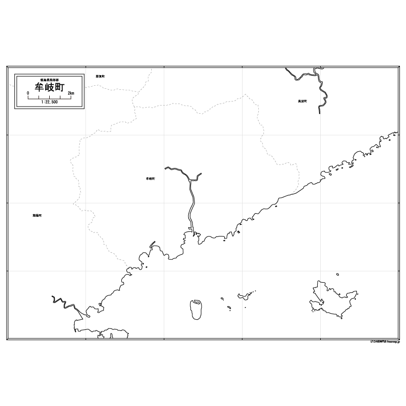 牟岐町の白地図のサムネイル