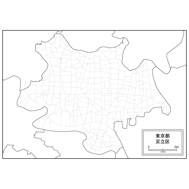 東京都足立区の白地図のサムネイル