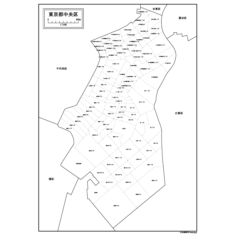 東京都中央区の白地図のサムネイル