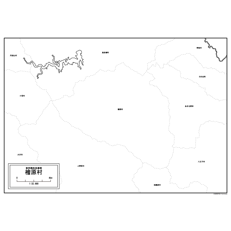 檜原村の白地図のサムネイル