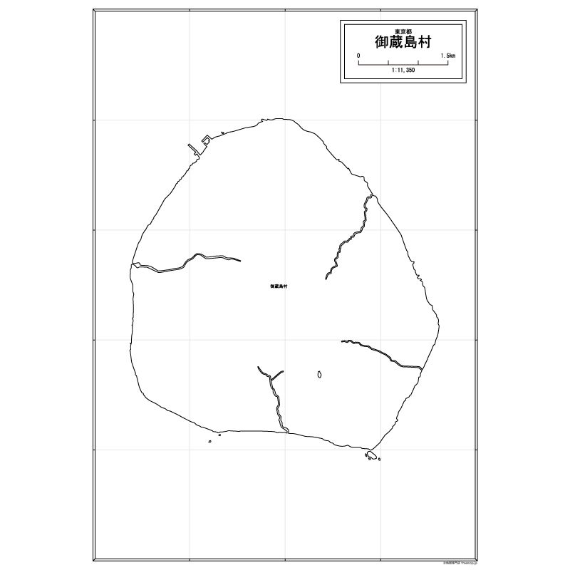 御蔵島村の白地図のサムネイル
