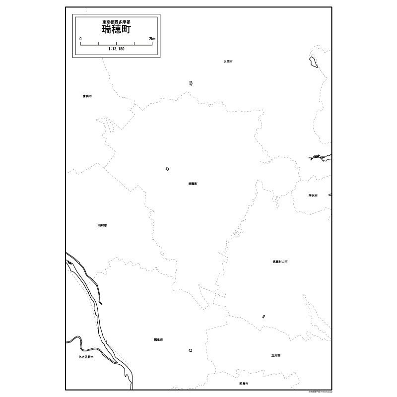 瑞穂町の白地図のサムネイル