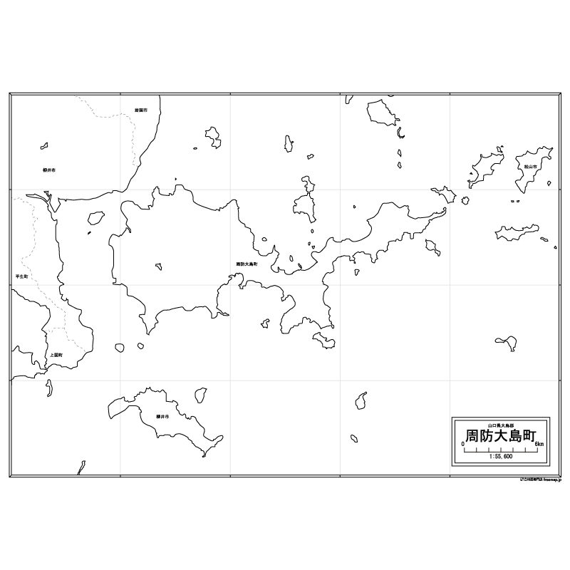周防大島町の白地図のサムネイル