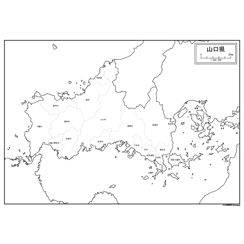 山口県の白地図のサムネイル