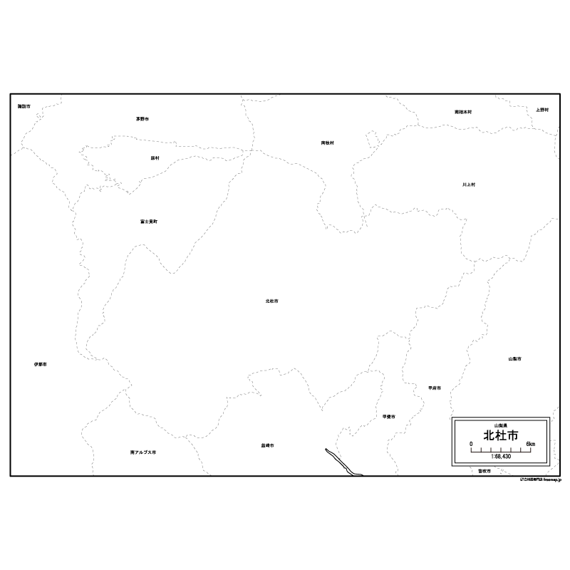 北杜市の白地図のサムネイル